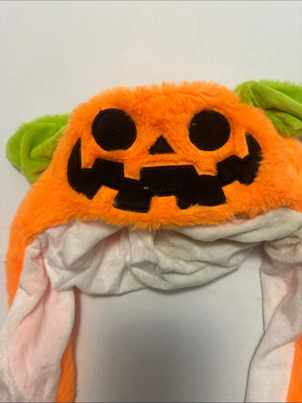 Kids Plush Pumpkin Hat with Ear Flaps - Orange & Green